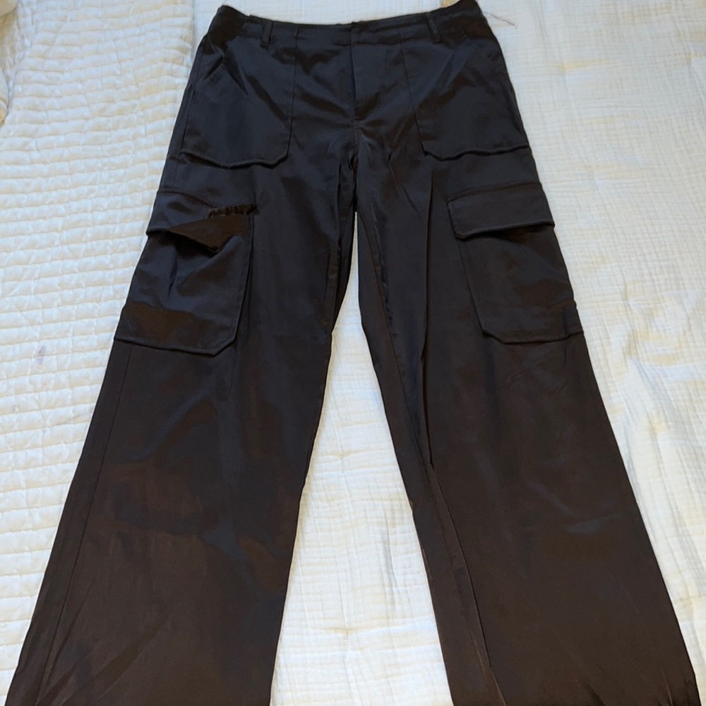 Brown zara satin cargo pants